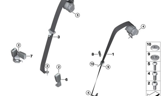 Cintura di sicurezza posteriore Beige OEM 72117469996 per BMW X3 G01 e X4 G02. Compatibile con tutte le versioni M40D. BMW originale.