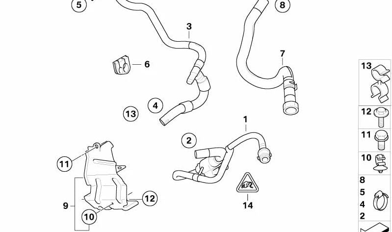 Tubo de retorno de combustible OEM 13537807488 para BMW E60 y E61 520d con motor N47. Compatible con modelos fabricados entre 2007 y 2010. Recambio original BMW.