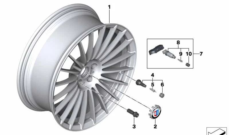 Llanta de aleación ligera plateada (OEM 36107991470) para BMW Serie 7 G11, G12. Original BMW.