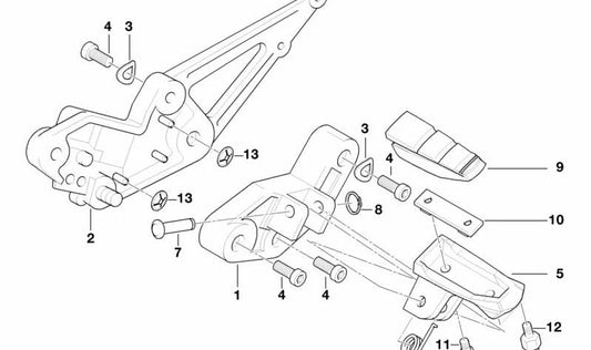 Left footrest OEM 46717652011 for BMW K1200 GT, K1200 RS motorcycles. Original BMW Motorrad.