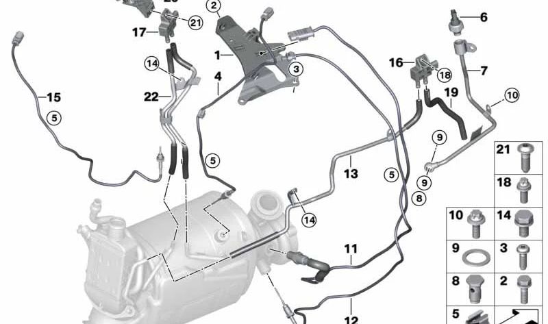 Soporte para sensor de presión diferencial OEM 13628575519 para BMW G30, G30N, G31, G31N, G11, G11N, G12, G12N. Original BMW.