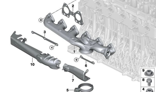 OEM Escape Collector 11627811449 per BMW E90, E91, E92, E93, E60, E61, E65, E66, E83, E70, E71 (Modelli M57S con motori M57S). BMW originale.
