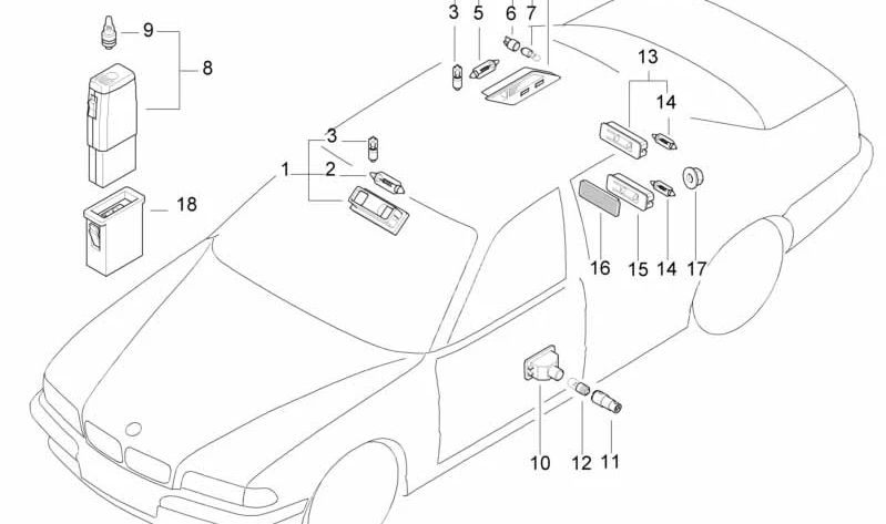 Leitura de interiores à direita OEM 63312269516 para BMW E38. BMW original.