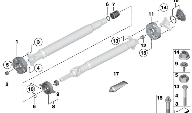 Soporte central del eje de transmisión de aluminio OEM 26127597884 para BMW F20, F21, F22, F23, F87. Original BMW.
