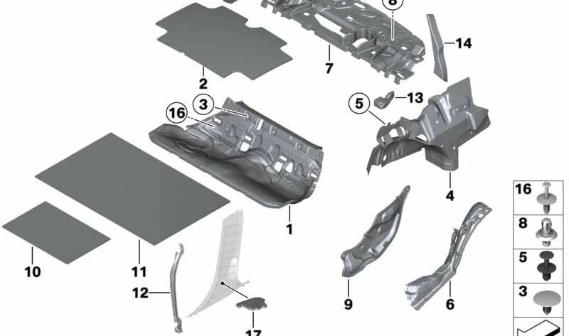 Clip sujeción OEM 07147245545 para BMW F30, F34, F80, F25, F26. Uso común en insonorización del compartimento motor. Compatible con múltiples versiones de 316d, 316i. Original BMW.