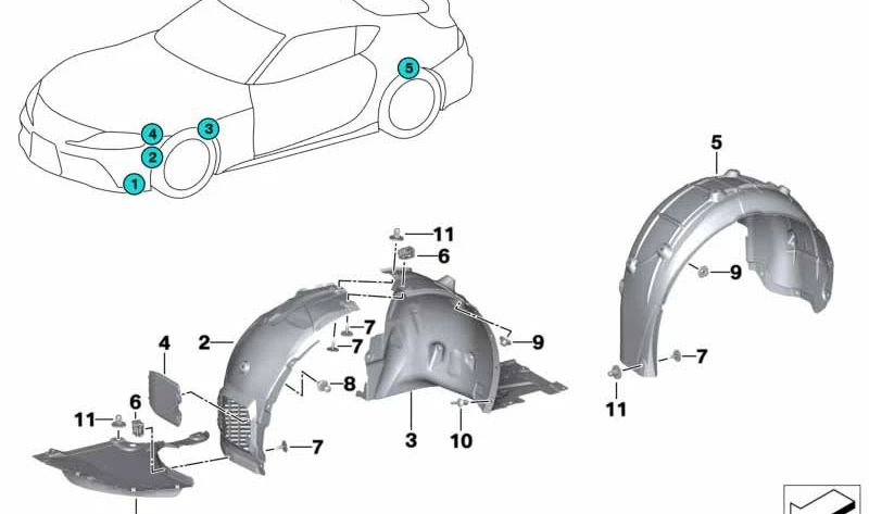 Cubierta inferior derecha OEM 51758811476 para BMW Serie 5 G30, G31 y Serie 6 G32. Pieza original BMW.
