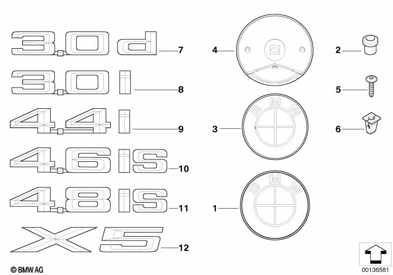Right side emblem for BMW X5 E53 (OEM 51147138628). Original BMW.