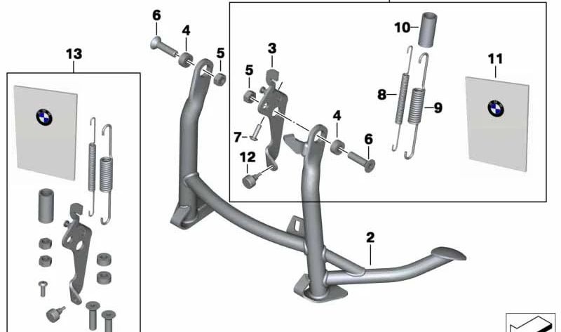 Kit de montaje para caballete central OEM 77257726045 para BMW Motorrad K 1200 S, K 1300 S, K 1200 R (todos los modelos compatibles). Original BMW Motorrad.