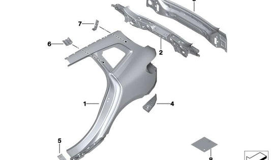 Extensión lateral trasera izquierda OEM 41009630395 para BMW Serie 2 U06 (216i, 218i, 218d, 220d) todos los modelos compatibles. Pieza original BMW.