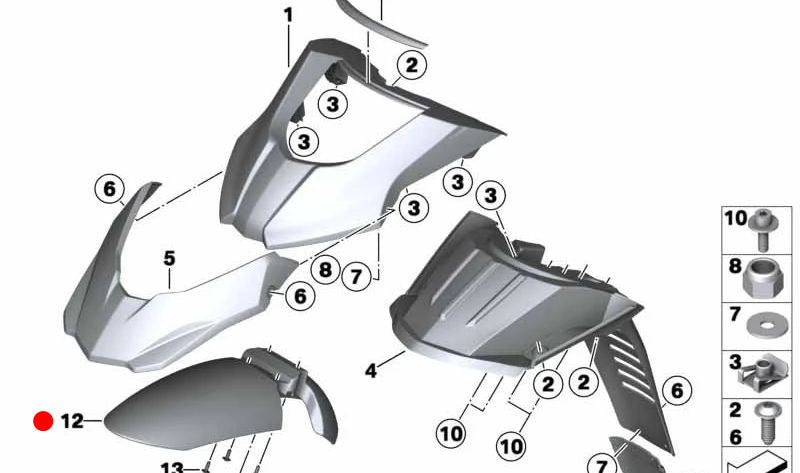 Guardabarros delantero inferior OEM 46617664871 para motos BMW G 650 GS, F 650 GS. Original BMW Motorrad.