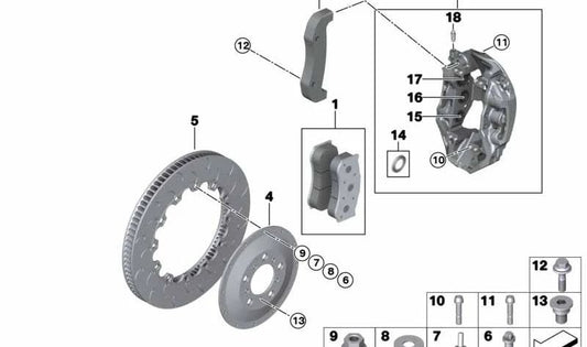 Tornillo fijación freno delantero OEM 34208282735 para BMW F20, F21, F22, F23, F30, F31, F32, F33, F34, F36, F87, G20, G21, G22, G23, G26, G42. Original BMW.