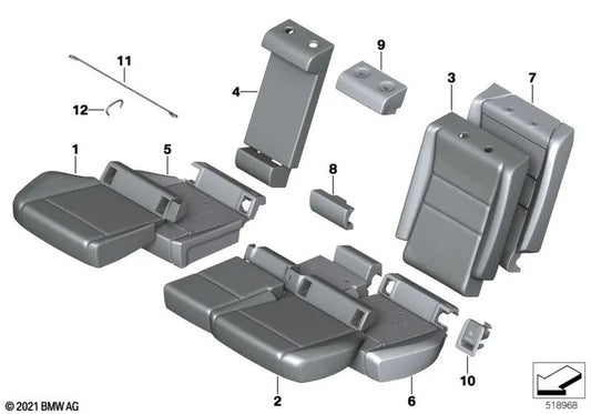 Funda de asiento lado izquierdo OEM 52205A1D2D1 para BMW U06 Active Tourer, X1 U11 en color Schwarz. Original BMW.