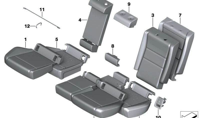 Funda asiento cuero derecha OEM 52205A1D2F6 para BMW U06 (Serie 2 Active Tourer) y U11 (X1) en color oyster. Repuesto original BMW.