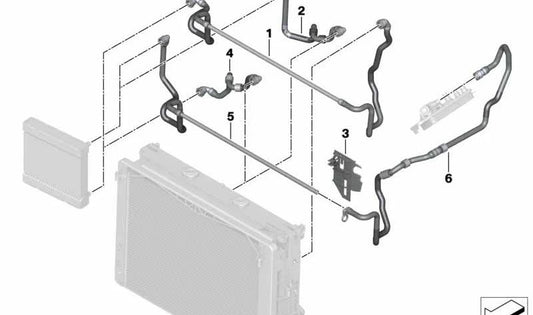 Manguera de refrigerante OEM 17128614880 para BMW F07 535i, F06 640i, F12 640i, F13 640i. Compatible con motores N55. Original BMW.