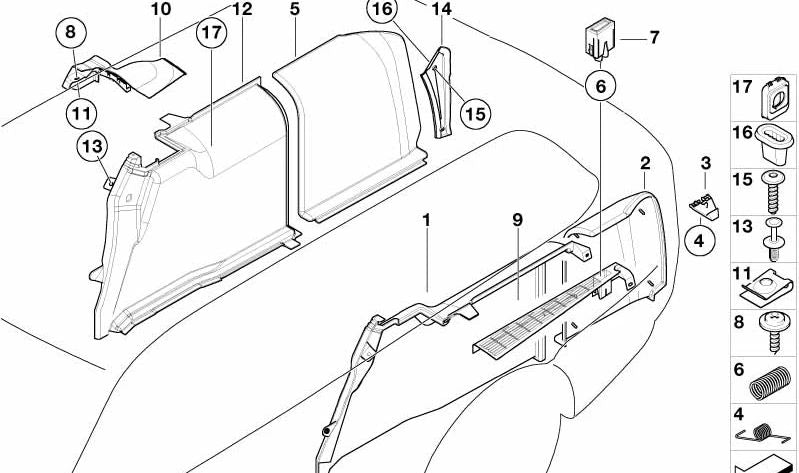 Cubierta del cinturón de seguridad derecha para BMW Serie 5 E39 (OEM 51478217132). Original BMW