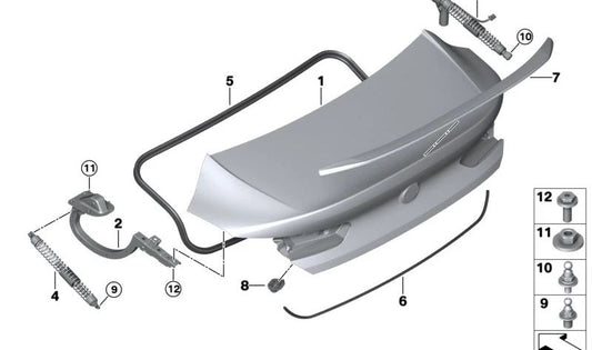 Tope de goma maletero OEM 51247458724 para BMW F22, F22N, F23, F23N, F44, F87, F87N, F30, F34, F34N, F35, F80, F80N, F36, F36N, F10, F10N, F18, F18N, G11, G11N, G12, G12N, F91, F92, F93, G14, G15, G16. Original BMW.