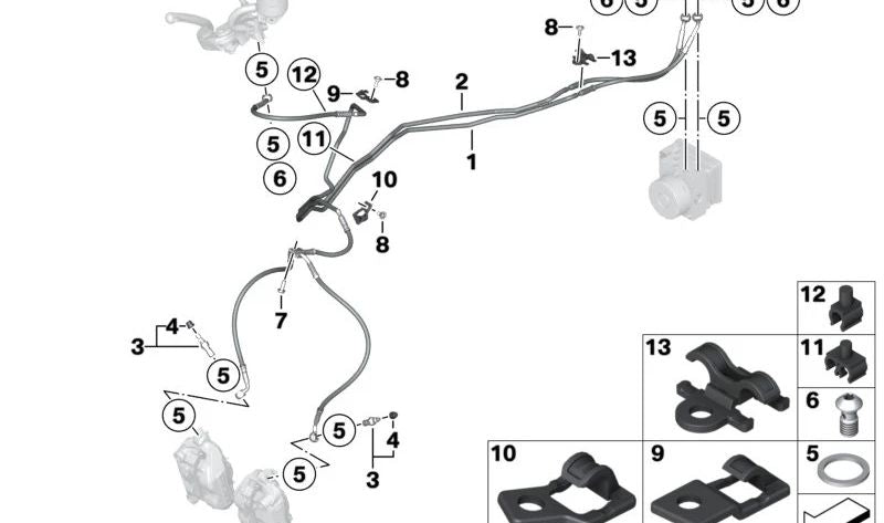 Conducto de freno delantero OEM 34329457571 para BMW Motorrad S 1000 RR K67 (2019-2022). Original BMW Motorrad.