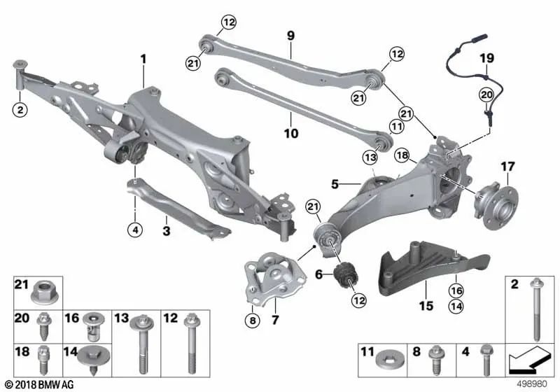 Rear cross brace OEM 33316859897 for BMW 2' F45, X1 F48, X2 F39 and MINI Countryman F60. Original BMW and MINI.