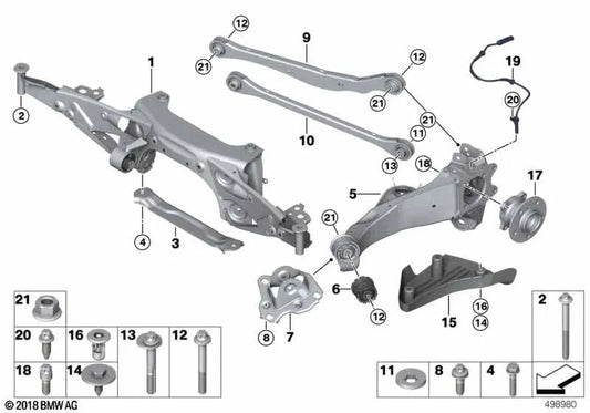 Hintere Querstrebe OEM 33316859897 für BMW 2' F45, X1 F48, X2 F39 und MINI Countryman F60. Original BMW und MINI.