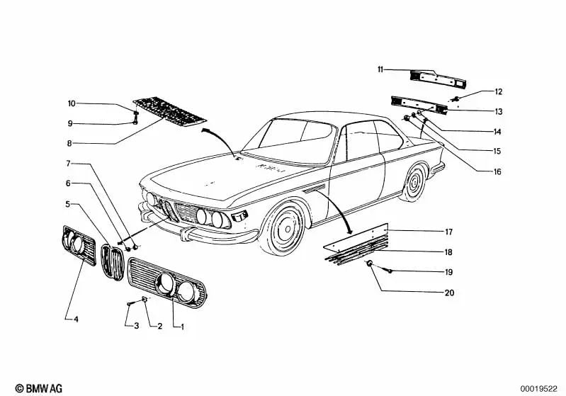 Rejilla decorativa derecha para BMW (OEM 51131827276). Original BMW.