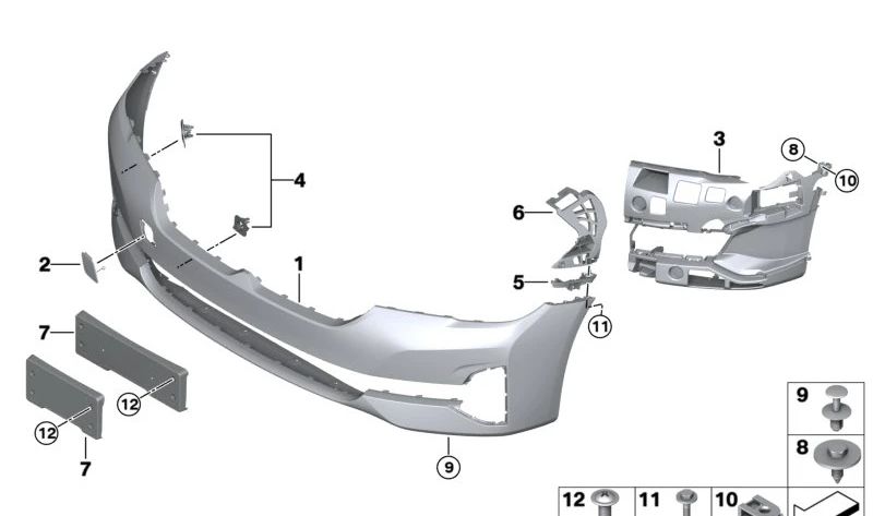 Front license plate holder for BMW 5 Series G30N (OEM 51139463486). Original BMW