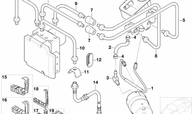 Latiguillo de freno OEM 34326754849 para BMW E46. Original BMW.