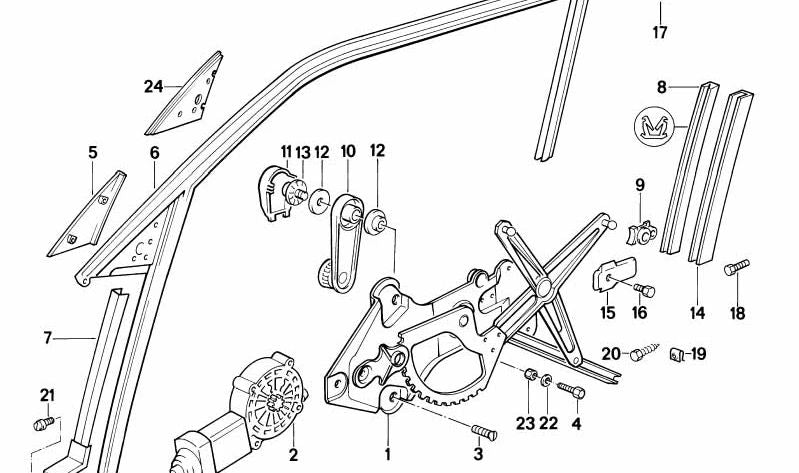 Elevalunas eléctrico delantero derecho OEM 51321944070 para BMW E34. Original BMW.