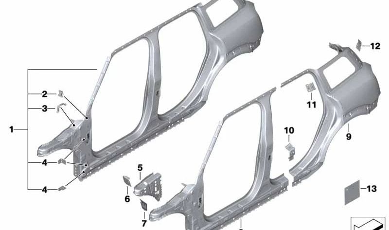 Refuerzo lateral trasero derecho OEM 41217474062 para MINI F60 {Cooper 21B, 22B, 31B, YS31, YS32, YS41, YU01, YW31, YW32, YX31}. Original MINI.