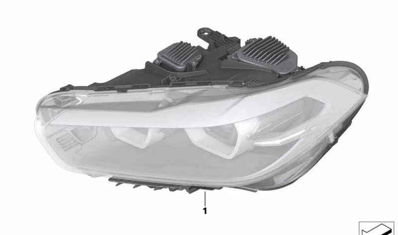 Faro delantero LED AHL derecho luces largas RHD OEM 63115A10AE4 para BMW X2 F39 M35i, 20d, 20i, sDrive18d, sDrive18i, sDrive20i, xDrive16d… y más. Original BMW.