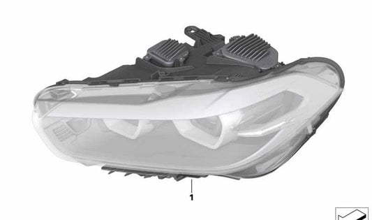 LED right headlight OEM 63115A23582 for BMW X2 F39. Compatible with vehicles with left steering wheel (LHD). Original BMW replacement.