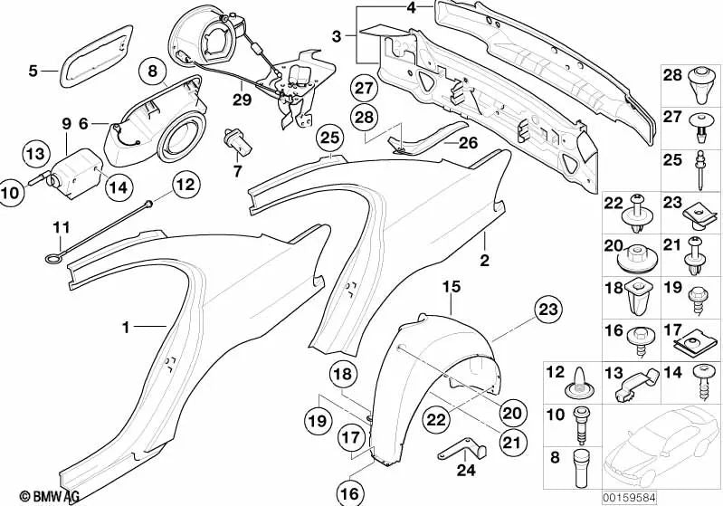 Recubrimiento cubrerueda trasero derecho OEM 51717136682 para BMW Serie 7 E65, E66, E67. Original BMW.