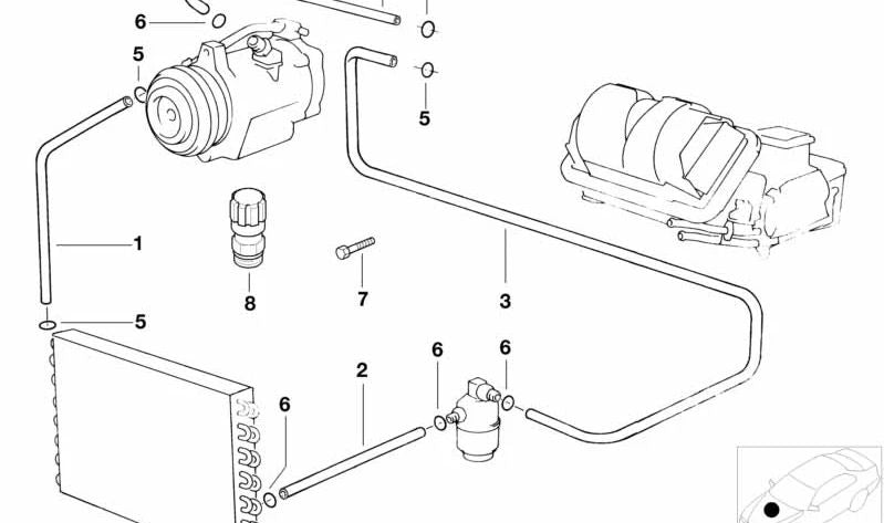Tubo de presión aire acondicionado OEM 64538373000 para BMW E38. Conecta el compresor con el condensador del sistema de climatización. Recambio original BMW.