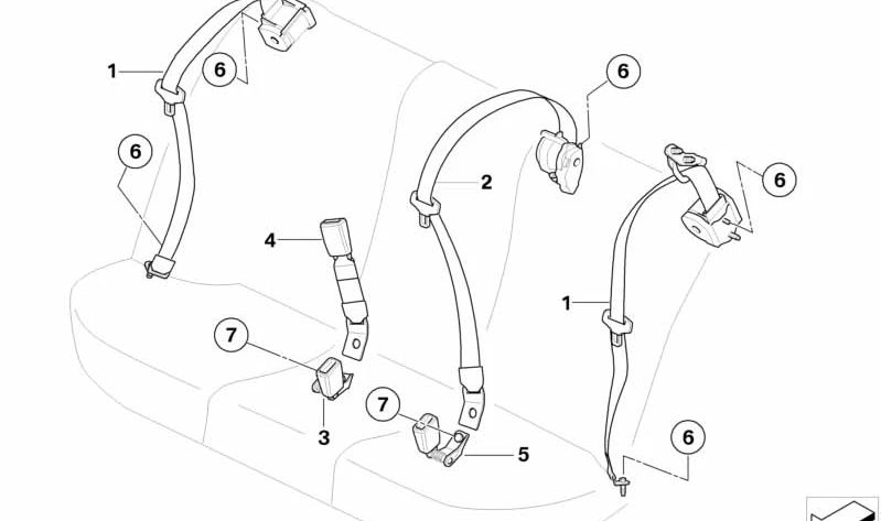 Cinturón trasero central OEM 72119132809 para BMW E60, E60N. Repuesto original BMW.