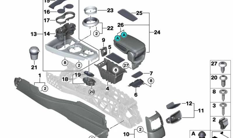 Anel de acabamento do console central OEM 51169381849 para MINI Countryman F60, F60 LCI. MINI originais.