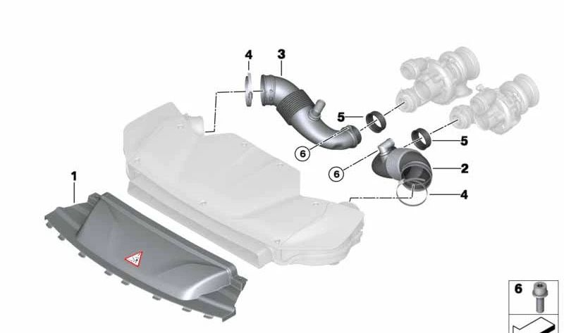 Manguito de admisión OEM 13717638569 para BMW F15, F16. Original BMW.