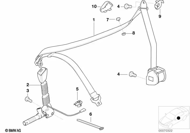 Correia inferior com tensor direita para BMW F07, F10, F11, F06, F12, F13, F01N, F02N (OEM 72118261652). BMW originais.