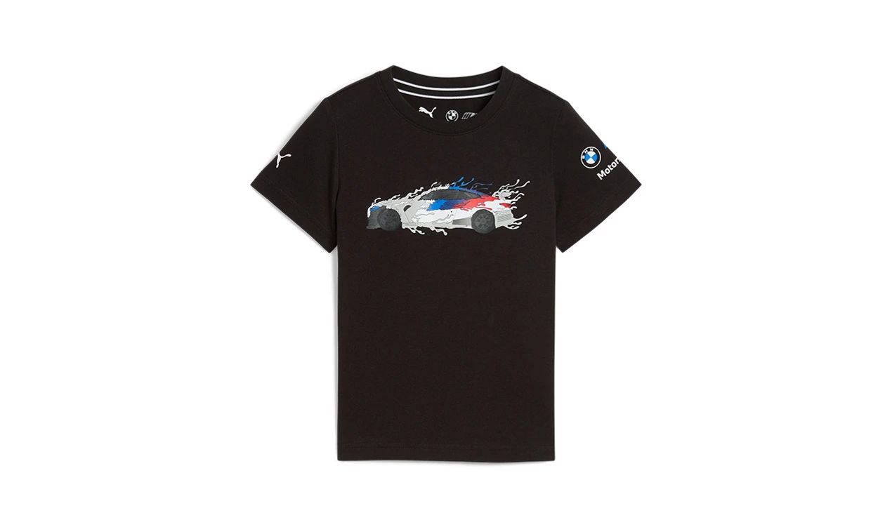 Camiseta infantil negra BMW M Motorsport talla 116 con logos BMW y PUMA. Ideal para niños. Original BMW. OEM 80145B5D0E3. Para todos los fans de BMW M Motorsport.
