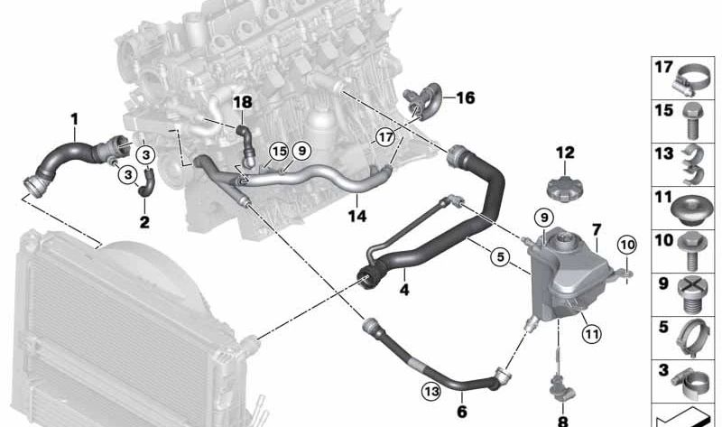 Tubo retorno depósito refrigerante OEM 17127804891 para BMW E90, E90N, E91, E91N, E92, E92N, E93. Original BMW.