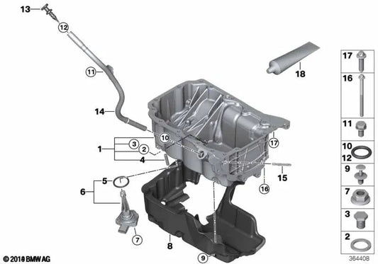 Cárter de óleo para BMW Série 2 F45, F45N, F46, F46N, X1 F48 e MINI F54, F55, F56, F57, F60 (OEM 11137605231). BMW originais.
