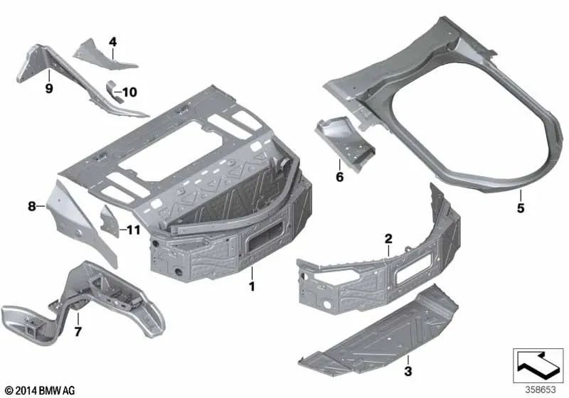 Verstärkungsplatte der linken Kreuzung für BMW I12, I12N (OEM 41007370335). Original BMW.