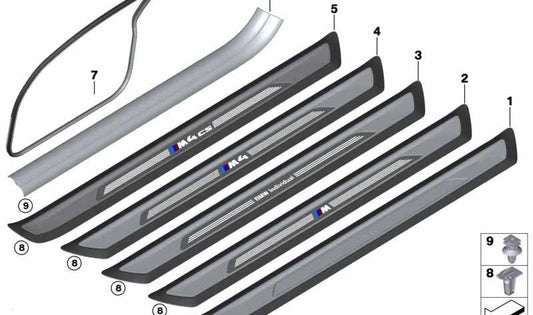 Right door entry moulding for BMW F32, F82 (OEM 51477436036). Original BMW.
