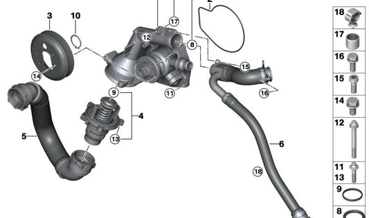 Junta de bomba de agua OEM 11517848520 para BMW F87, F80, F82, F83. Original BMW.