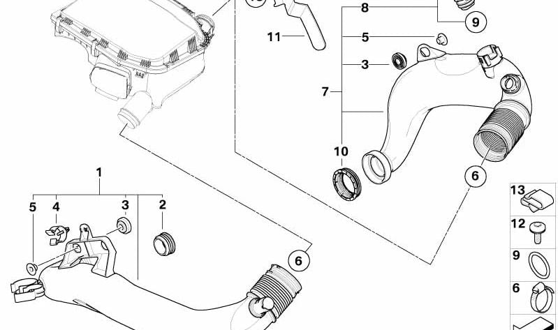 Conducto de aire OEM 13717556549 para BMW E82, E88, E90, E90N, E91, E91N, E92, E92N, E93, E93N, E89. Original BMW.