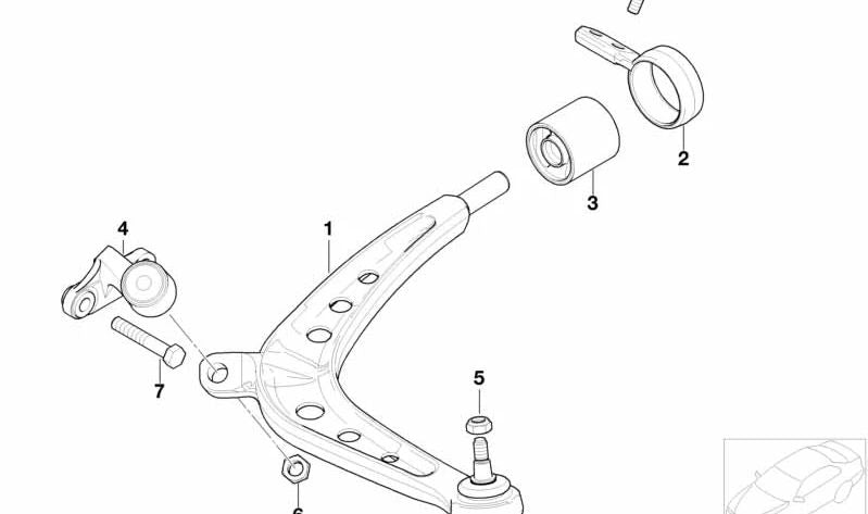 Soporte brazo de suspensión derecho OEM 31121139792 para BMW E46, E34. Original BMW.