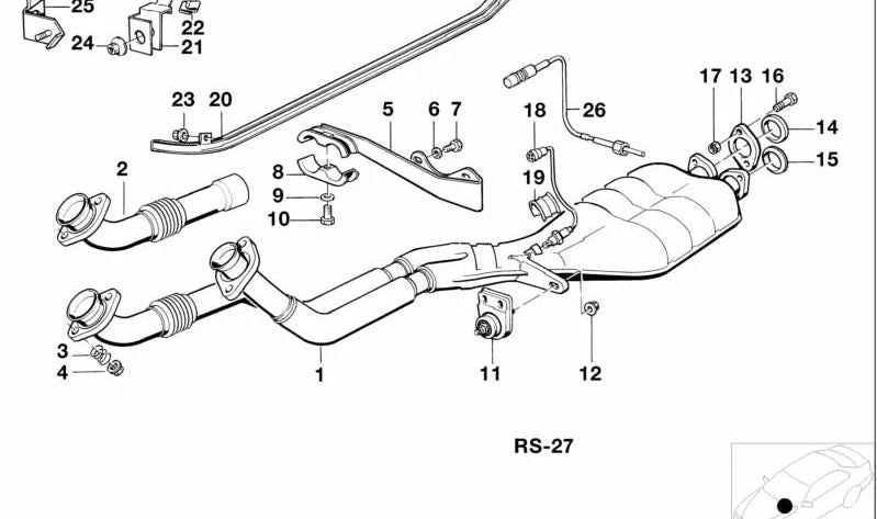 Tubo de escape OEM 18301437358 para BMW E34, E32. Original BMW.