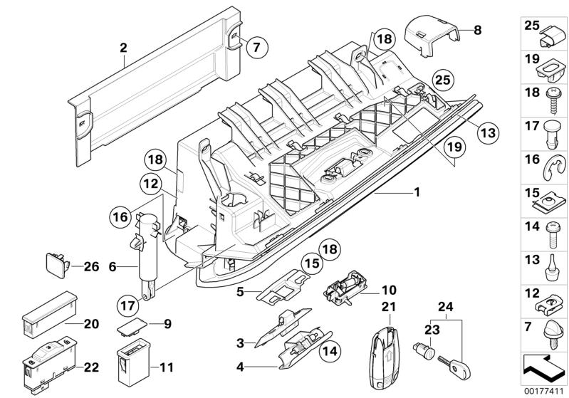 Cerradura inferior de guantera OEM 51169130769 para BMW E93 (318i, 320d, 320i) con tracción trasera. Compatible con modelos fabricados entre 2008 y 2013. Pieza original BMW.