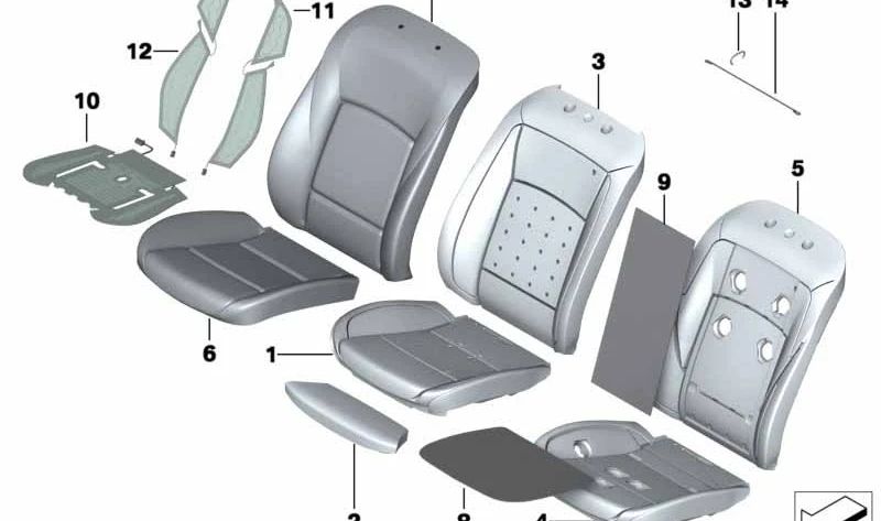 Espuma asiento deportivo OEM 52107848934 para BMW F10 M5 (2011-2016). Repuesto original para base del asiento delantero deportivo. Compatible exclusivamente con BMW M5 F10. Original BMW.