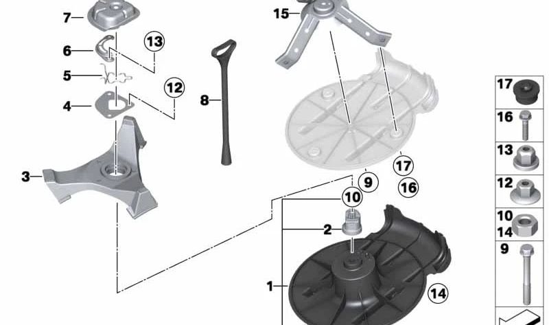 Tapa rueda de repuesto OEM 51716800127 para MINI R50, R56, R56 LCI, Cabrio R52, Coupé R58. Original MINI.