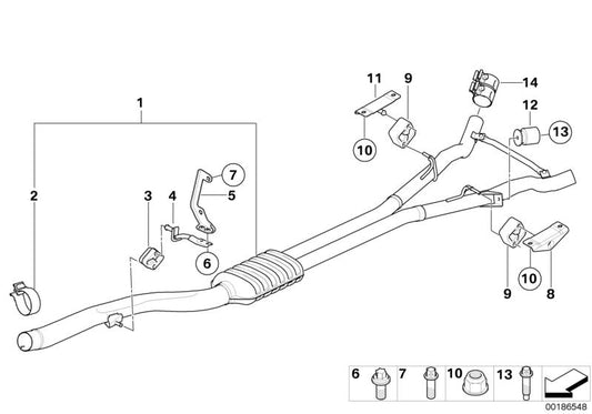 Soporte de tubo de escape OEM 18307793794 para BMW E60, E61, E63 y E64 535d. Original BMW.