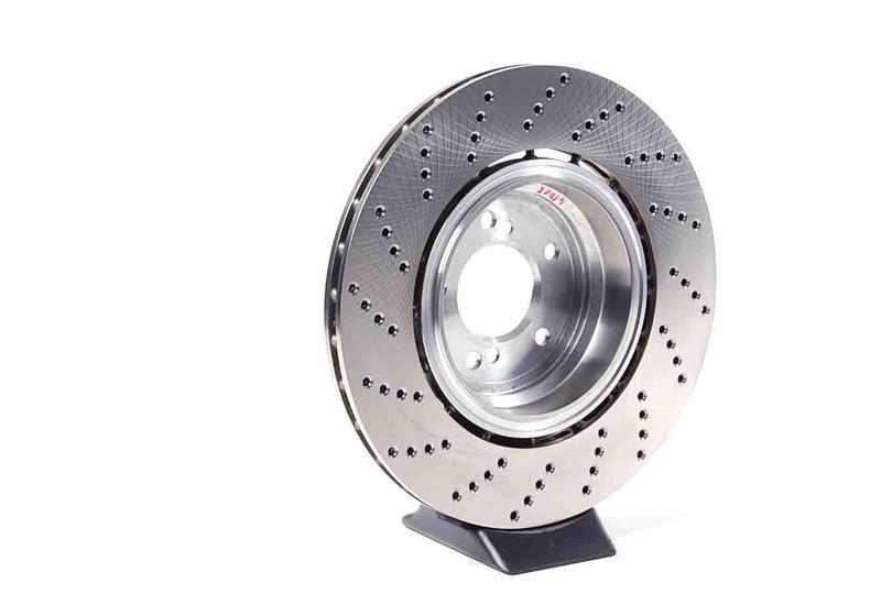Right perforated ventilated brake disc for BMW E60, E61N, E63, E64 (OEM 34212282808). Original BMW